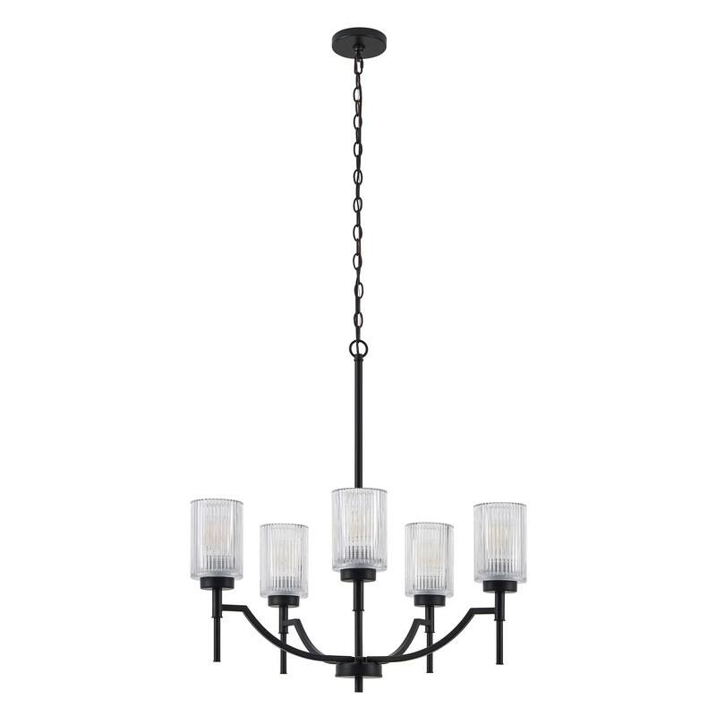 KAWOTI 5-Light Chandelier with Flutted Glass Shades - W27" x D27" x H27.5"