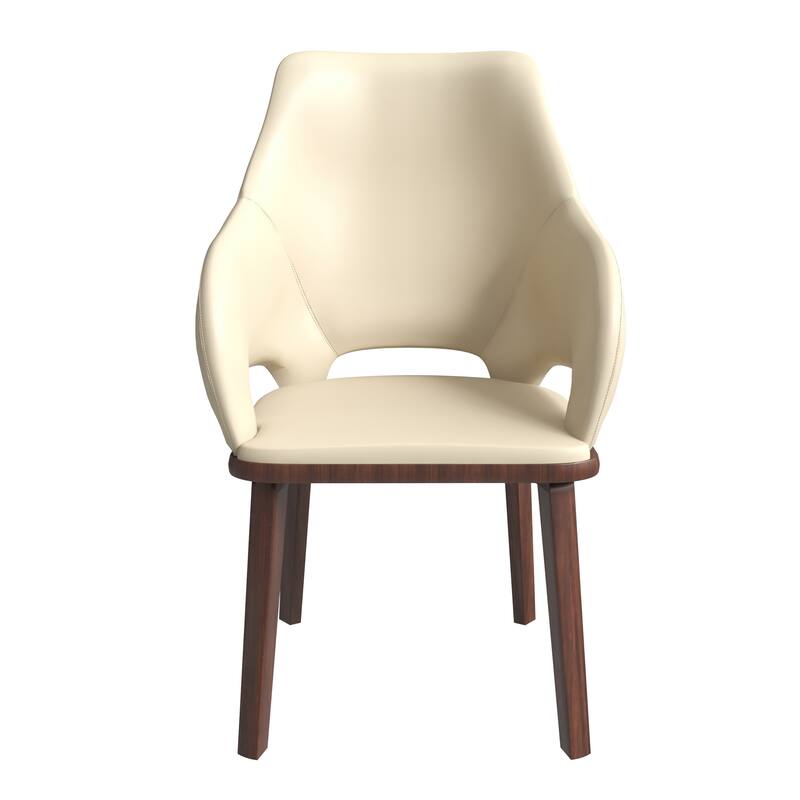 LeisureMod Set of 2 Vivara Leather Dining Chair with Padded Seat - Mid-Century Arm Chair for Home Office Bar & Kitchen