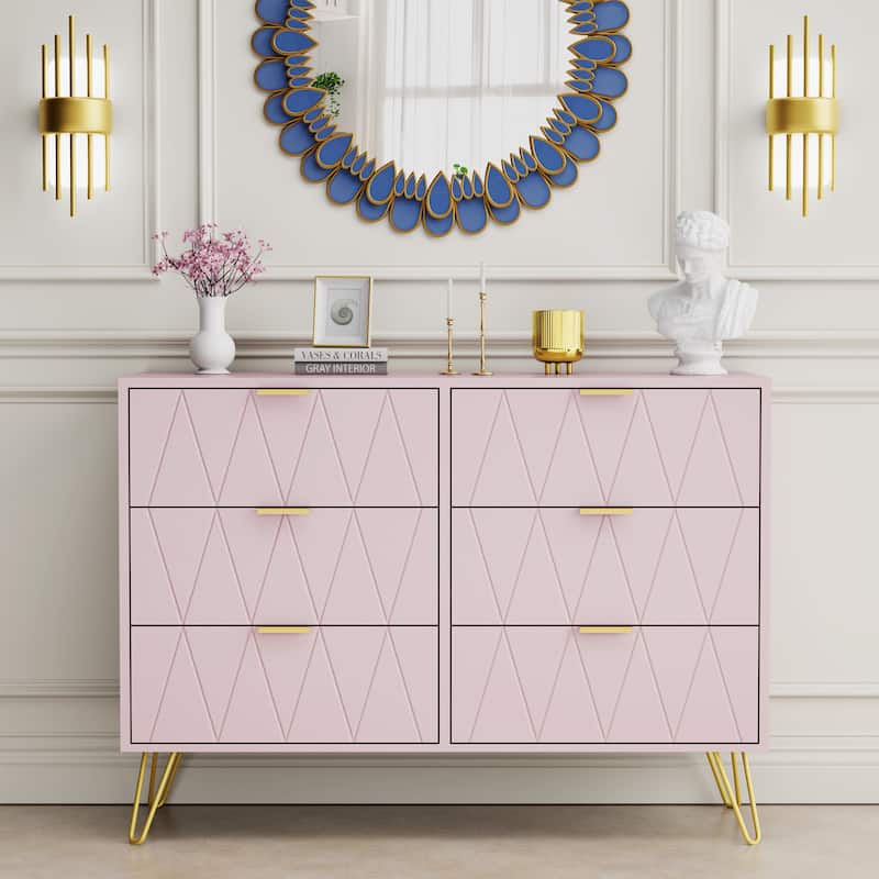 6 Drawer Dresser Drawer Chest Storage Cabinet Organizer - Medium-Pink