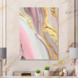 Designart 'Pink And Gold Marble Abstract III' Modern Canvas Wall Art ...