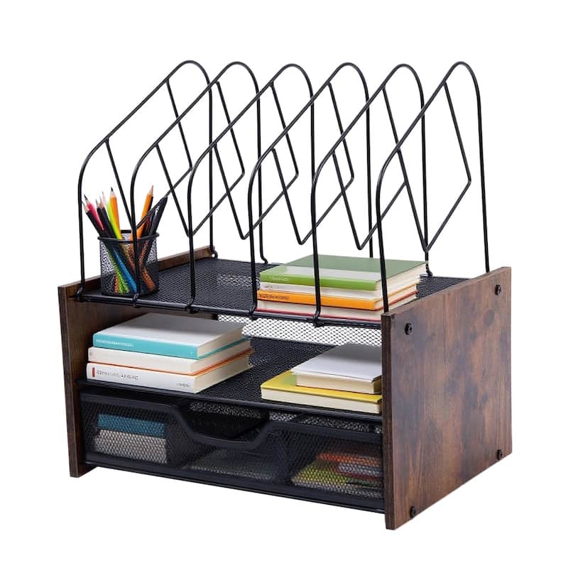 Desktop Organizer Desk Accessories With File Letter Holder And Drawer