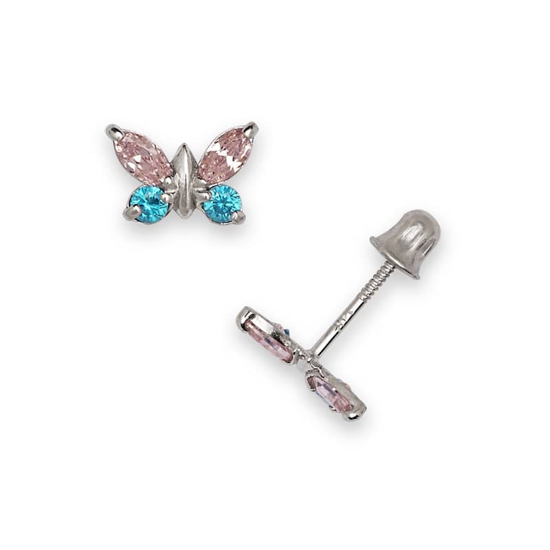 Curata 14k White Gold Marquise Cubic Zirconia Butterfly Screw Back Earrings