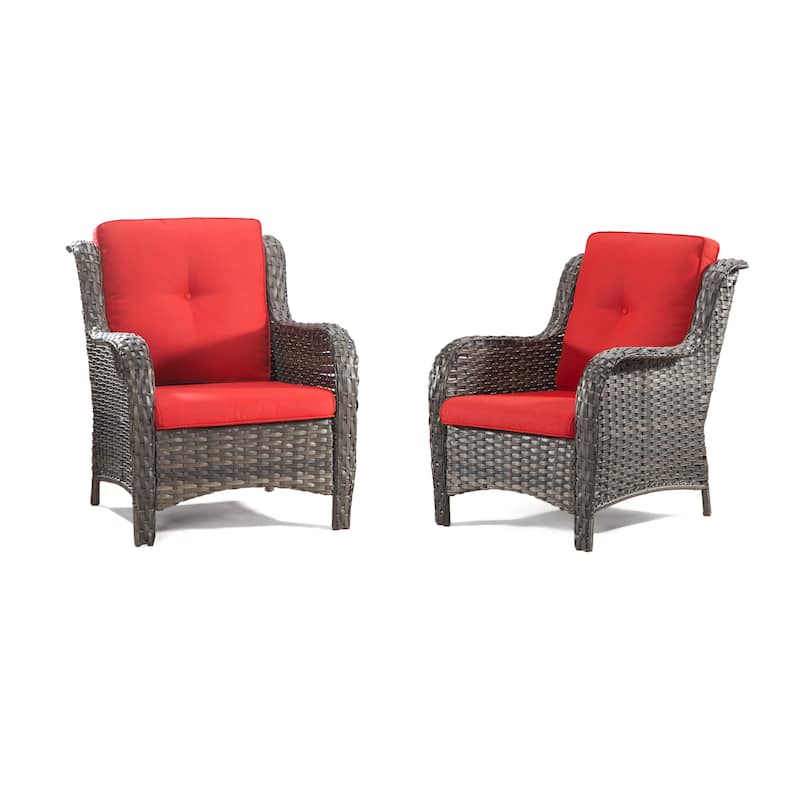 Cozywor 2-Piece Outdoor Patio Ratten Wicker Lounge Chair WIth Cushion