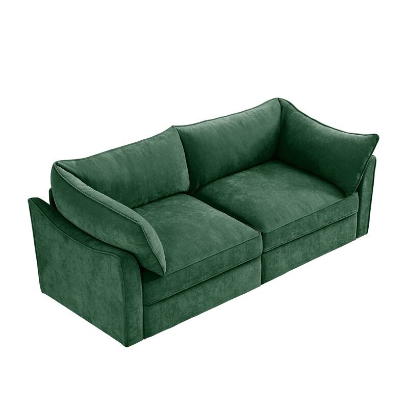 2 Seater Sofa With Pull out Storage Drawers Under Each Seat, Crescent-shaped Armrests And Wraparound