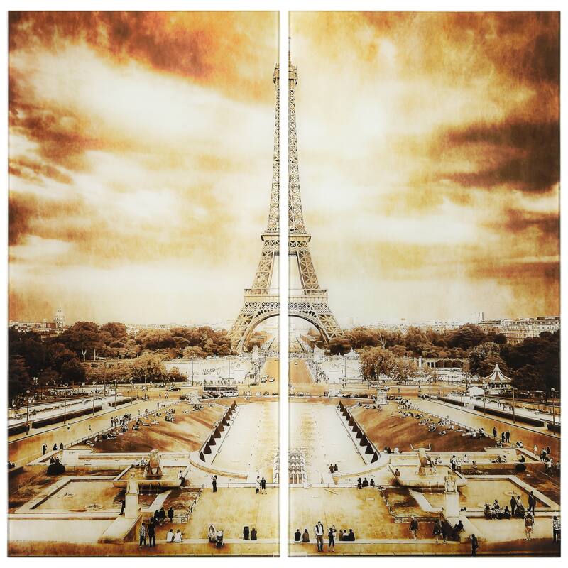 Eiffel Tower AB Frameless Free Floating Tempered Glass Panel Graphic Wall Art Set of 2