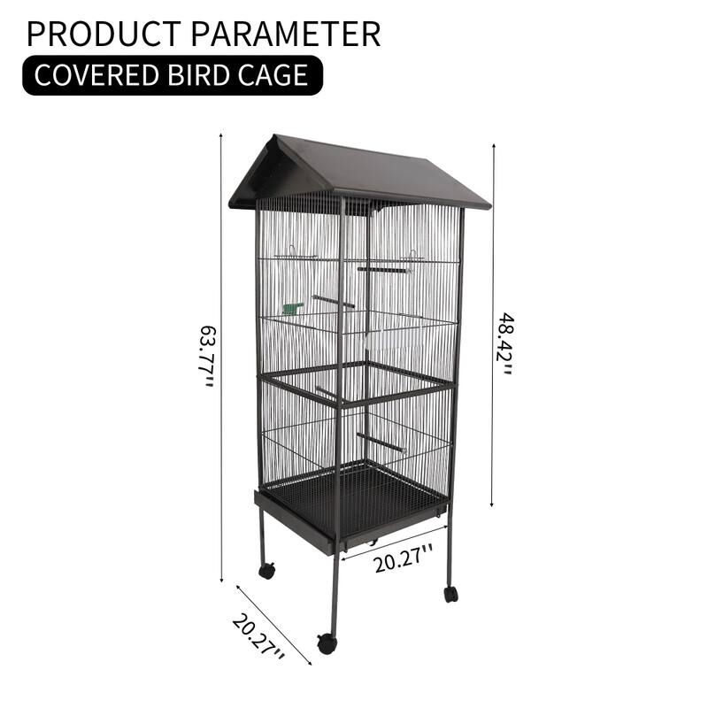 Gray Steel Bird Cage with Rolling Stand