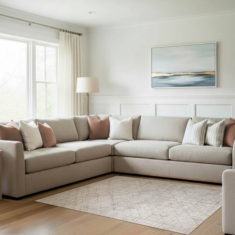 Wyatt & Ash Dream Mink Printed Chenille Rugs - Ivory - 6' 6" x 9' 6"