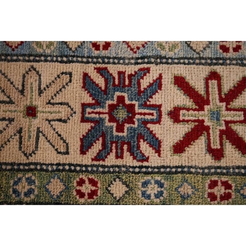 Red Geometric Kazak Rug Hand-Knotted Traditional Wool Carpet - 5'0" x 7'0"
