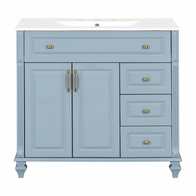 36" Bathroom Vanity with Sink, Cabinet, Flip-Out Drawer, 3 Drawers & 2 Soft-Close Doors