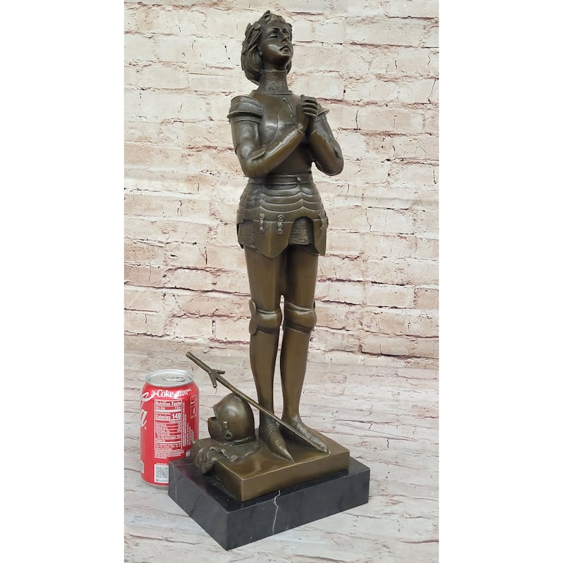 Saint Joan Of Arc In Armor Praying - Bronze Sculpture Statue By Mercie