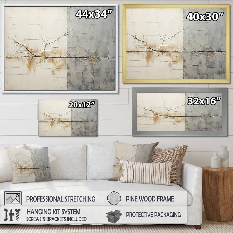 Designart "Grey And White Nature Split" Abstract Shapes Framed Wall Art Prints