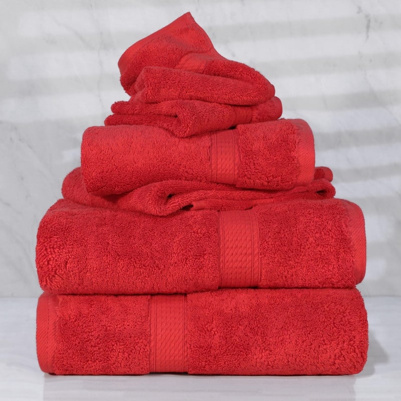 Superior Egyptian Cotton Pile Heavyweight 6-Piece Towel Set - 6-Piece Set - Red