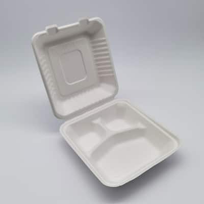 200-Count 3-Compartment Hinged White Take Out Containers - 9"