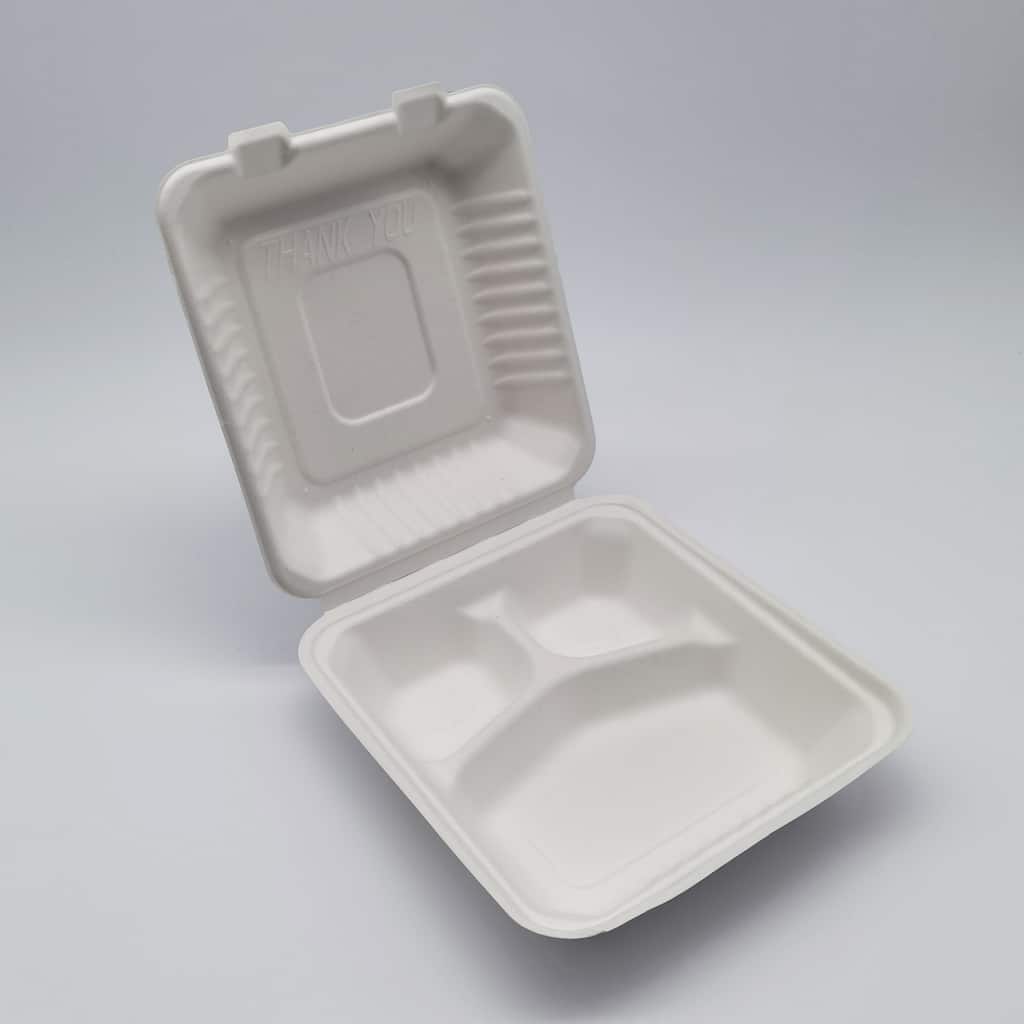 200-Count 3-Compartment Hinged White Take Out Containers - 9"