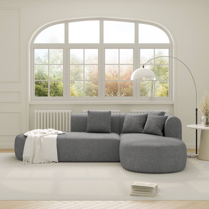 Christopher Knight Home - Mirod Stylish Curved Corner Sofa with Wide Stitching and Plush Cushions for Ultimate Relaxation - Grey