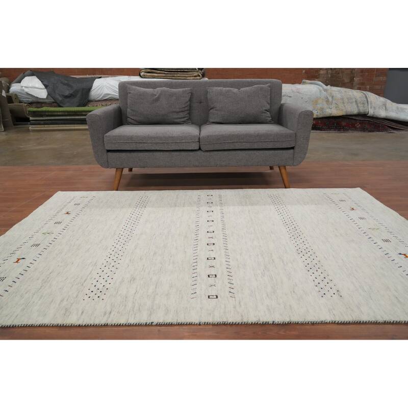 Hand Knotted Oriental 100% Wool Carpet Tribal Animal Pictorial Beige & Ivories Gabbeh Area Rug - 7' 10'' X 5' 1''