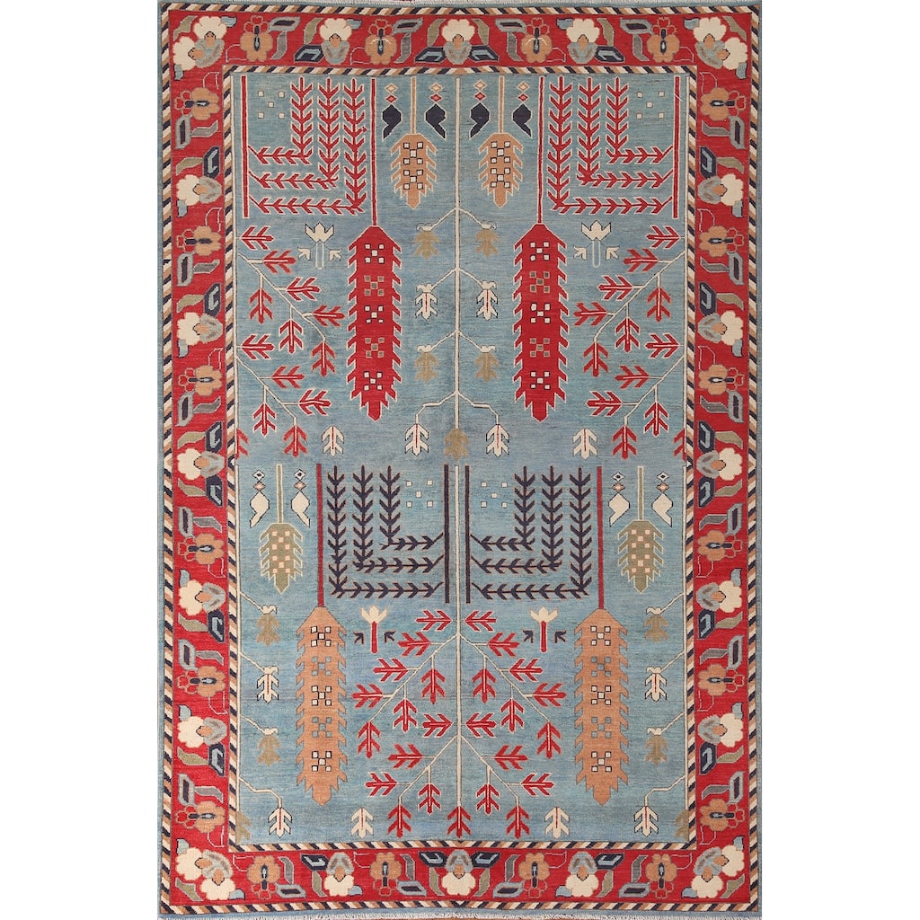 Traditional Blue Kazak Living Room Area Rug Handmade Wool Carpet - 6'6" x 9'9"