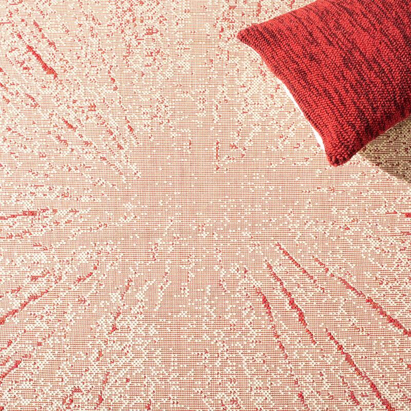 SAFAVIEH Courtyard Roksanda Waterproof Transitional - Dark Grey/Beige Rug