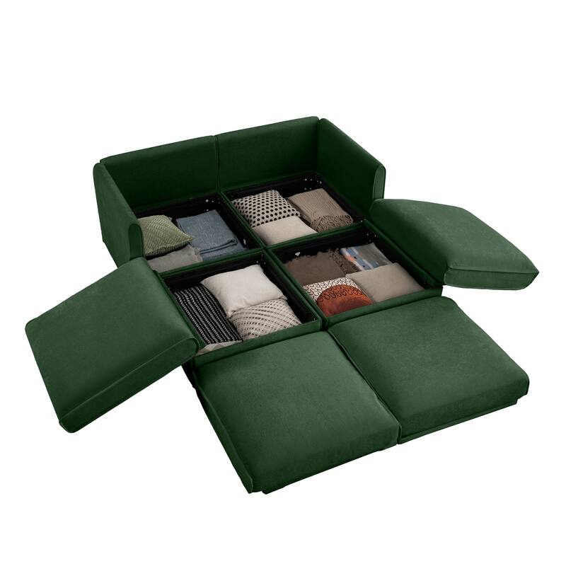 GDFStudio - Marcelline Chenille 2-Seater Sofa With 2 Ottoman