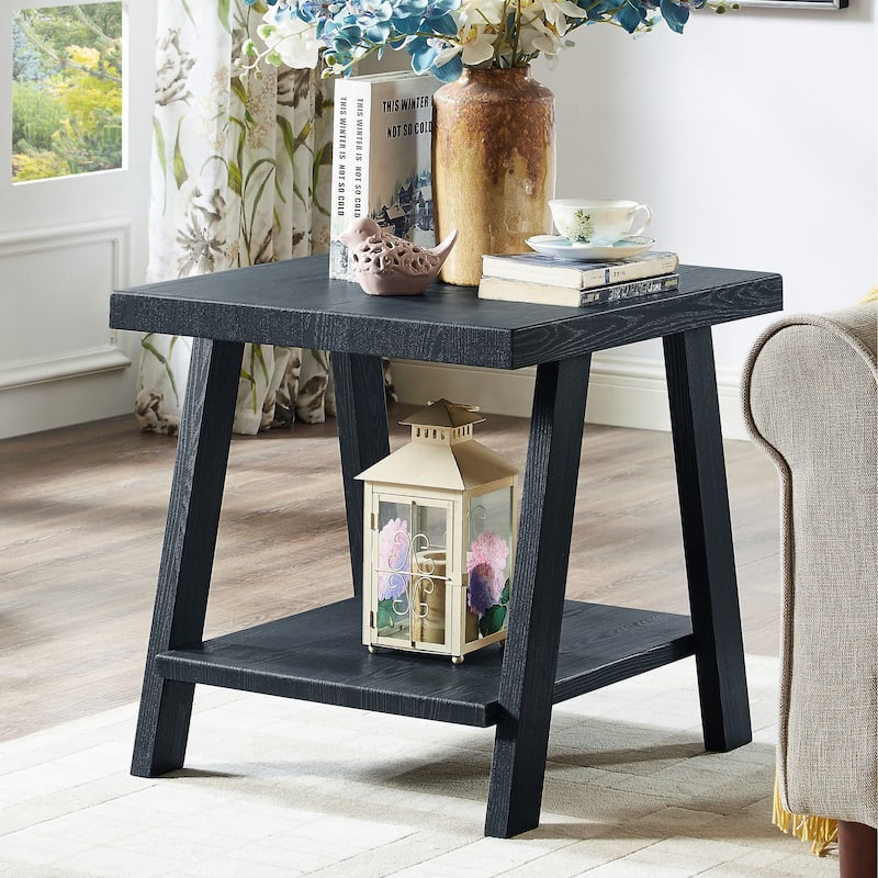 Athens Contemporary Replicated Wood Shelf End Table - Black