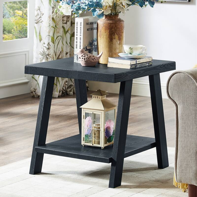 Contemporary Replicated Wood Shelf End Table