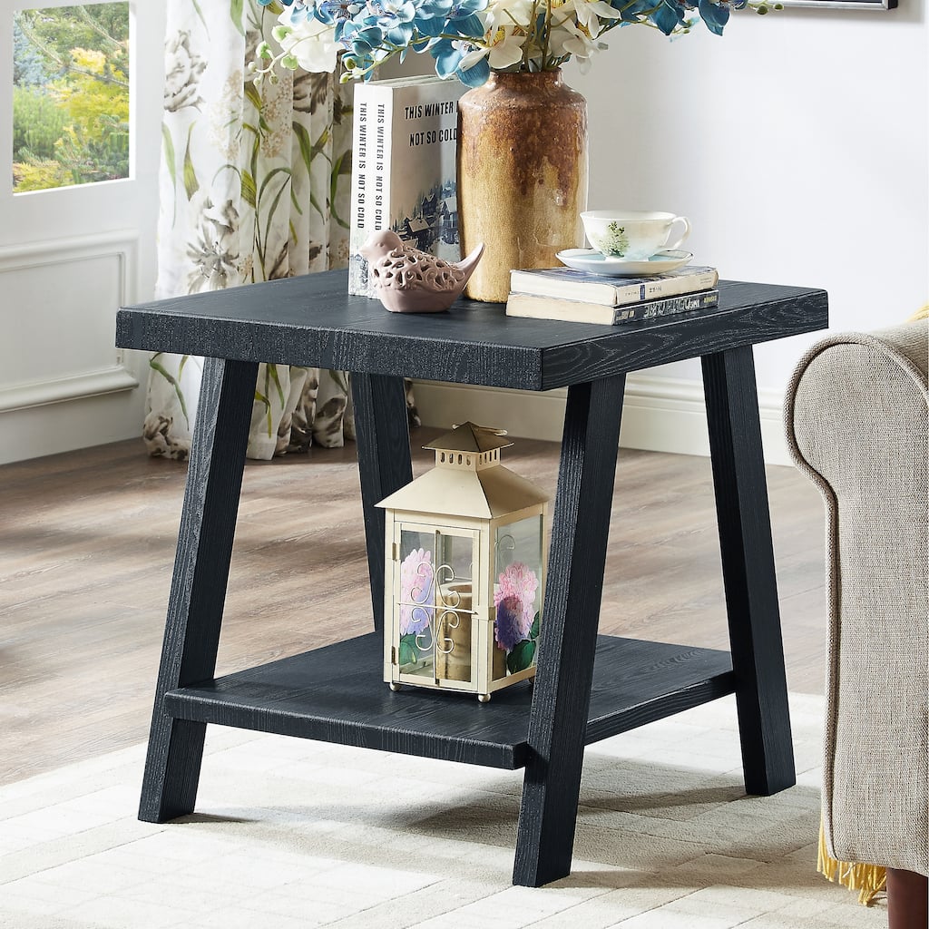 Contemporary Replicated Wood Shelf End Table