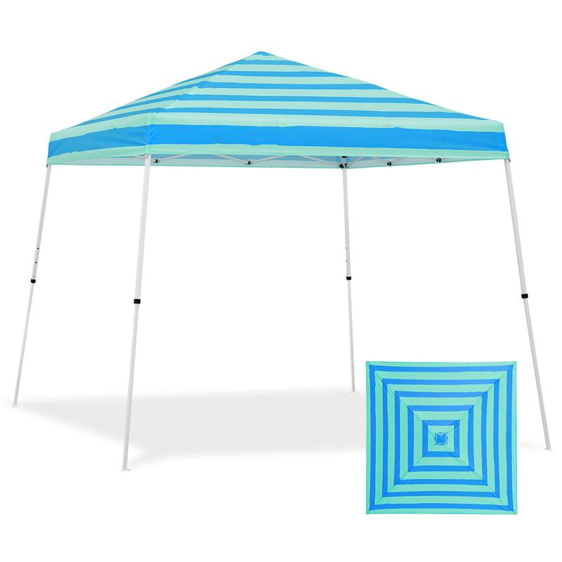 EAGLE PEAK 10x10 Slant Leg Pop-up Canopy Tent Outdoor Beach Canopy Folding Portable Shelter 10x10 Base 8x8 Top (Blue)