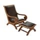 preview thumbnail 12 of 18, Dark Brown Leather Handmade Upholstered Room Accent Chair with Ottoman with Scrolled Wood Arms and Arched Legs