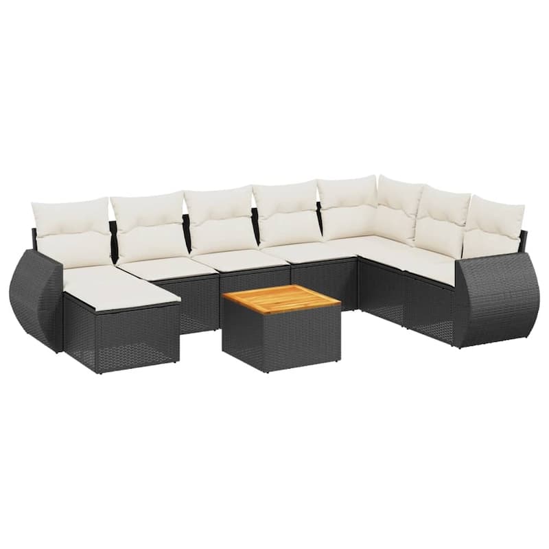 vidaXL Patio Sofa Set with Cushions Outdoor Furniture 9 Piece Poly Rattan - 24.4 x 24.4 x 27.2