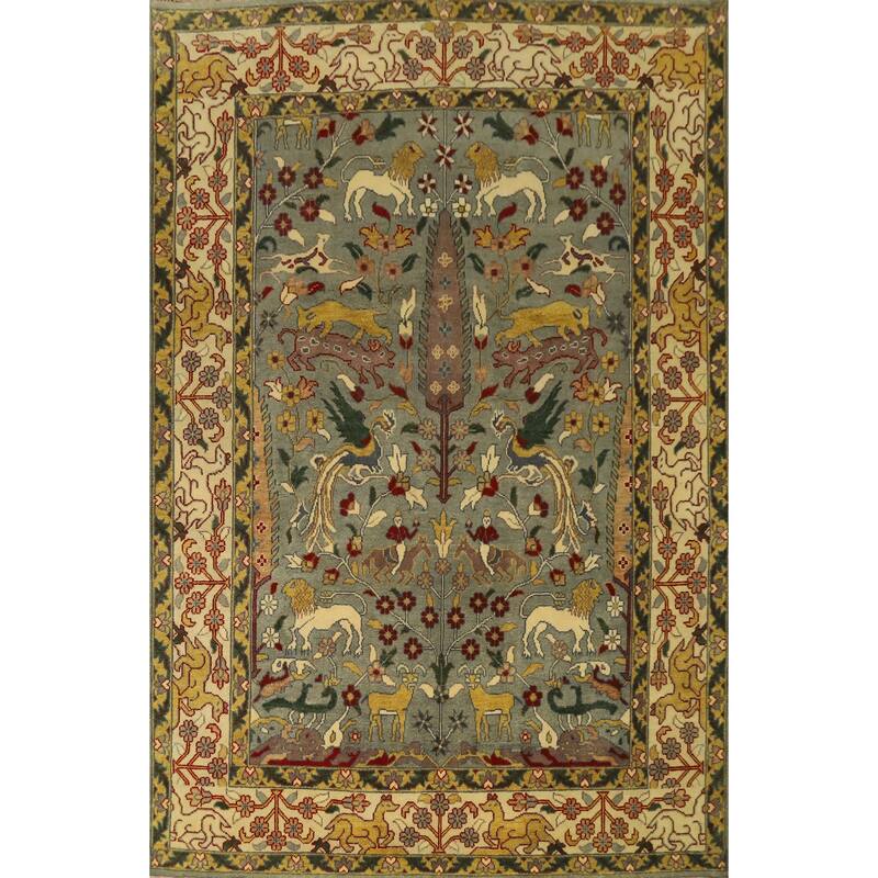 Hand Knotted Oriental 100% Wool Carpet Traditional Floral Greys & Charcoal Ziegler Area Rug - 11' 11'' X 8' 8''