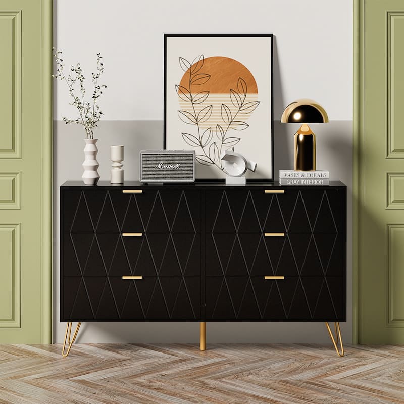 6 Drawer Dresser Drawer Chest Storage Cabinet Organizer - Large-Black