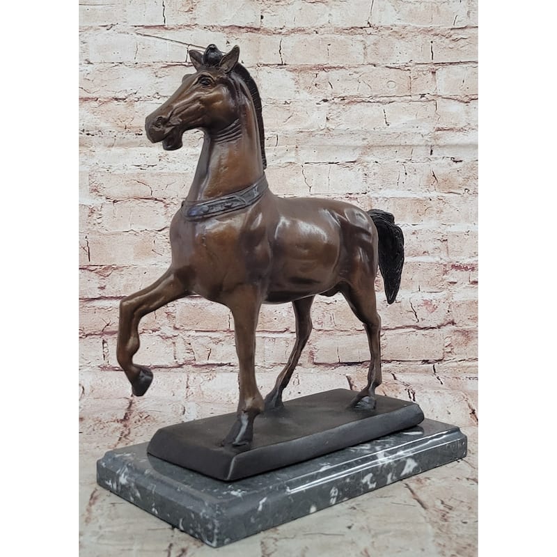 Bronze Horse Sculpture – Elegant Stallion Statue On Marble Base