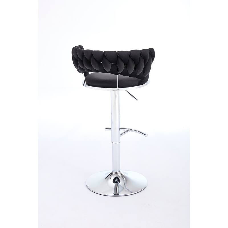 Set of 2 Bar Stools,with Chrome Footrest and Base Swivel, Height Adjustable, Velvet Upholstered + Chrome Leg Simple Bar Stool