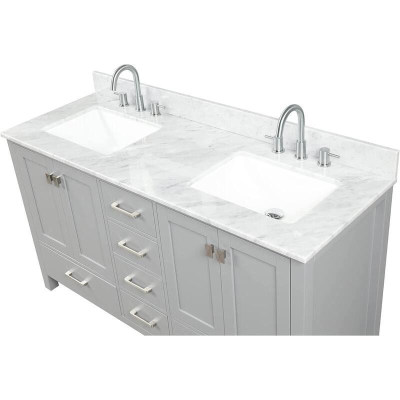 Blossom Geneva 60" Navy Blue Double Sink Vanity with Marble Top