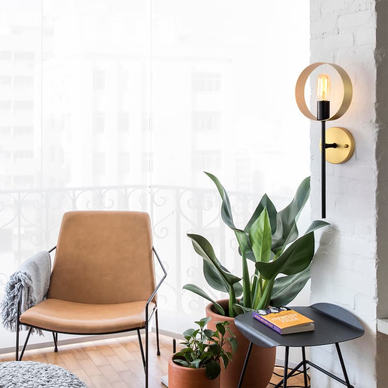 Yasmin 7 Inch Satin Gold and Matte Black Modern Single Wall Sconce