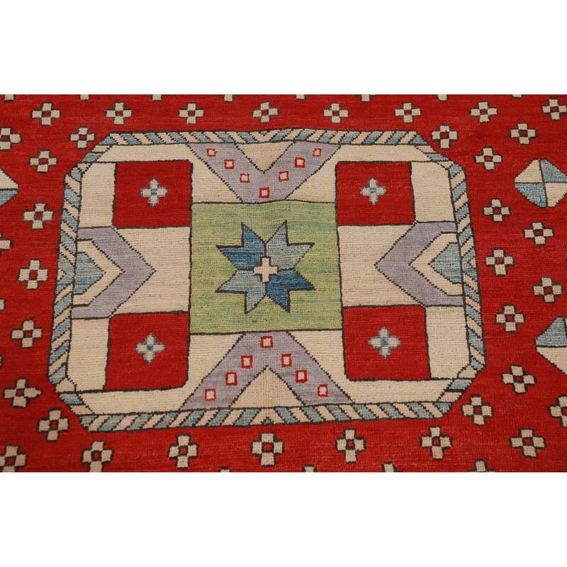 Hand Knotted Oriental 100% Wool Carpet Traditional Geometric Multi-Colored Kazak Area Rug - 11' 7'' X 8' 6''