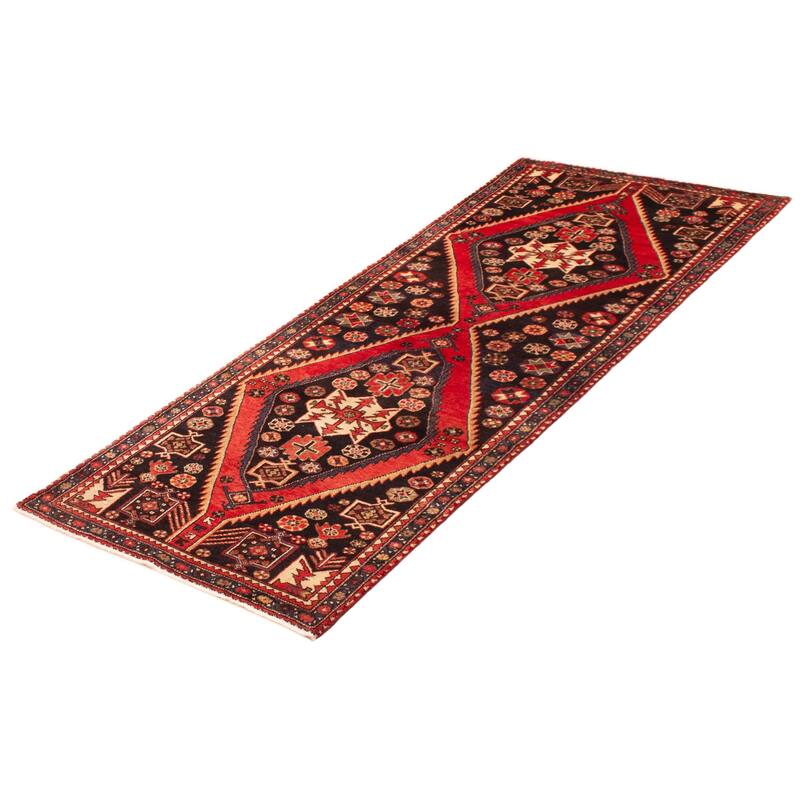 ECARPETGALLERY Hand-knotted Anadol Black, Red Wool Rug - 3'7 x 8'11