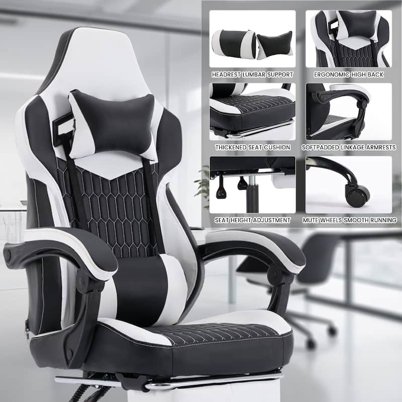 Gaming Chair with Footrest, High Back Gaming Chairs Ergonomic Chair with Adjustable Headrest Lumbar Support Video Gaming Chair