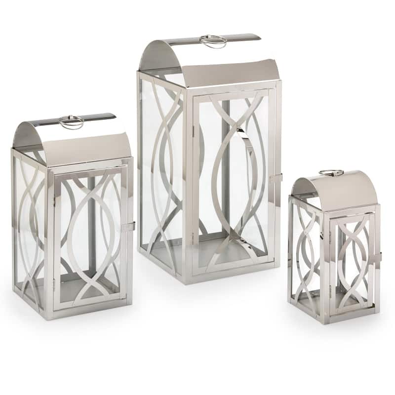 Set of 3 Indoor-Outdoor Rogan Metal Lanterns- Stainless Steel