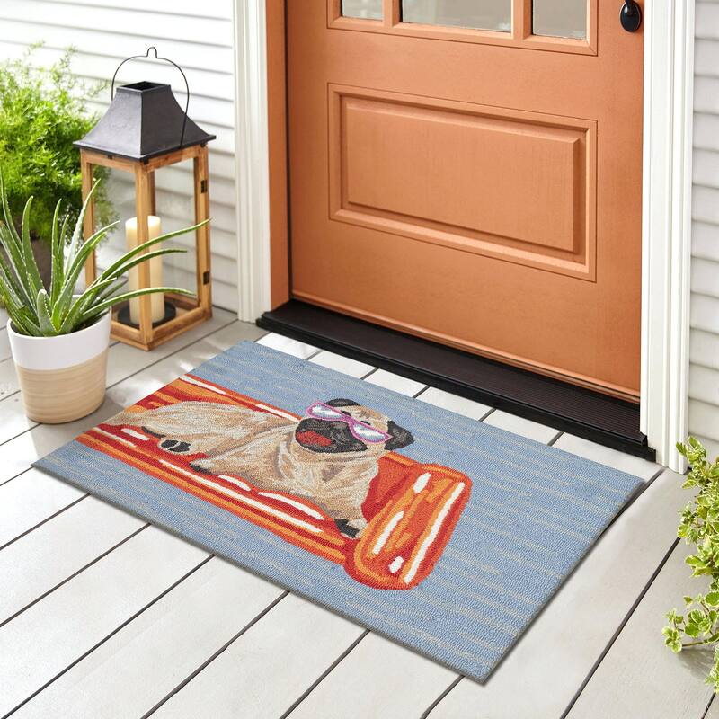 Liora Manne Frontporch Pool Party Pug Indoor/Outdoor Area Rug - 2'6" x 4' - Blue