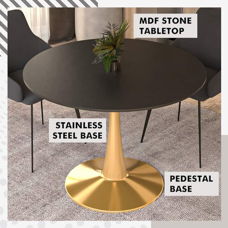 LeisureMod Bristol 40" Round Dining Table for 4 with MDF Tabletop in Gold Steel Base for Kitchen & Dining Room