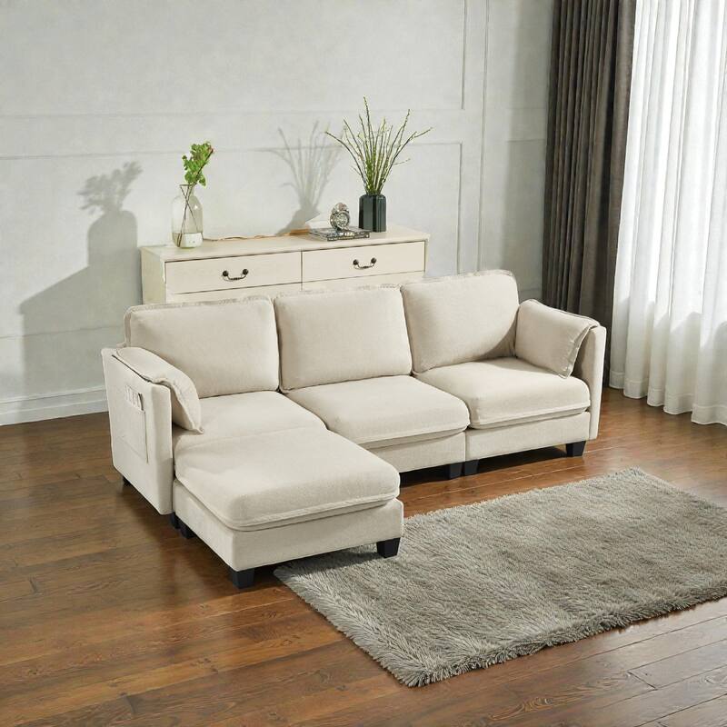 93" L-Shaped Modular Sofa, 3 Seater Sectional Couch with Storage Armrest Cushion and Ottoman for Living Room
