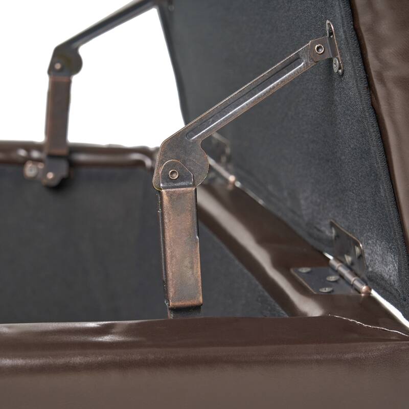 PU Leather Storage Ottoman with Double Opening Tray and Upholstered Top