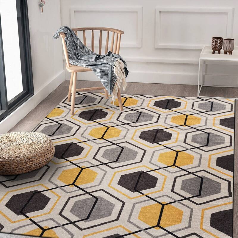 World Rug Gallery Contemporary Geometric Stripe Non-Slip Area Rug