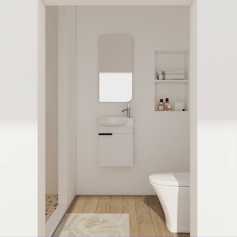 Compact Bathroom Vanity with Sink, Oval Single Ceramic Sink Bathroom Cabinet for Small Bathroom
