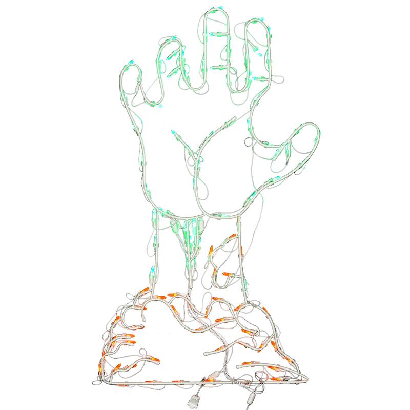 National Tree Company Halloween Lighted Sign Decoration, White, Zombie Hand, LED Lights, Plug In, 3 Feet