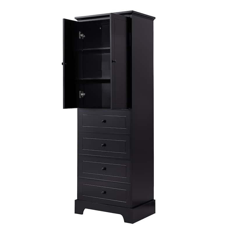 Roomfitters Storage Cabinet with 2 Doors 4 Drawers Adjustable Shelf Freestanding Painted MDF for Bathroom or Office