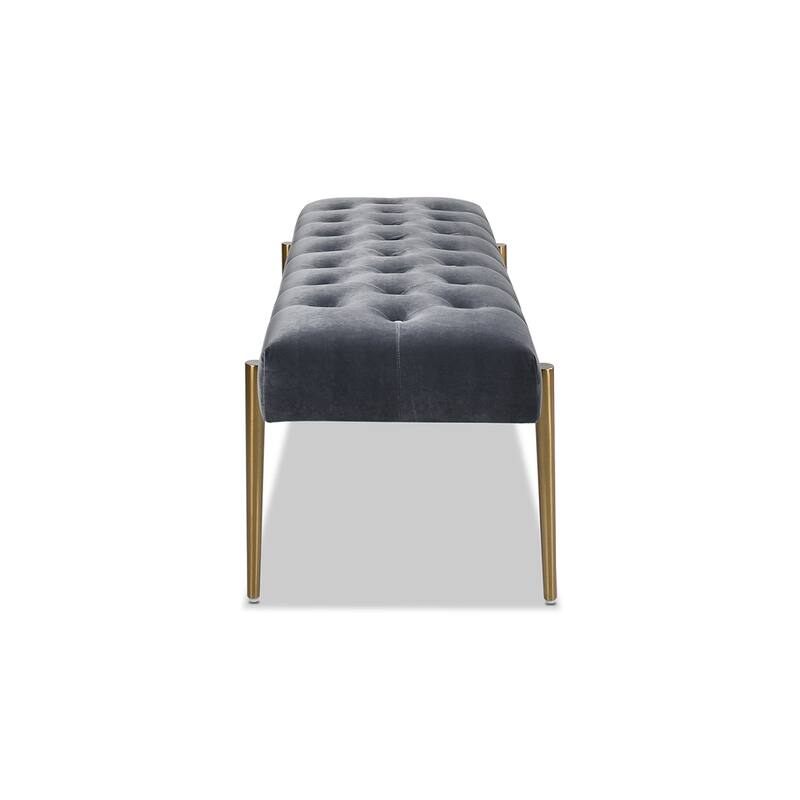 Aria Glam Velvet Upholstered Tufted Gold Accent Entryway Bench