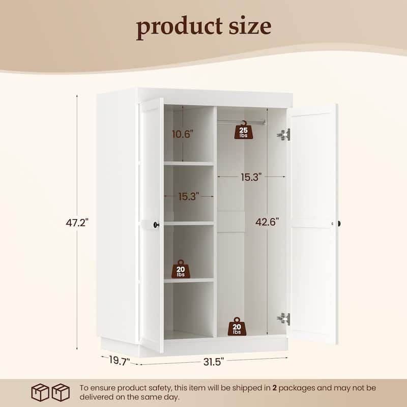 Pocassy 71" H Wardrobe Closet with Drawers and Cabinet.