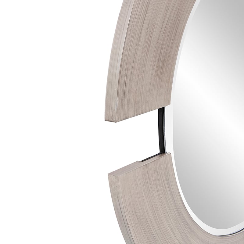 Allan Andrews Round Warm Silver Wall Mirror with Partial Brown Wood Frame - 38"